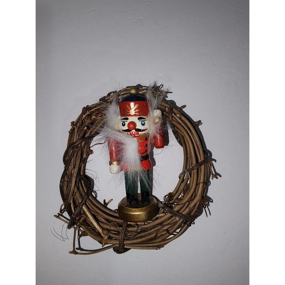 Small Grapevine Wreath with Nutcracker‎ inside Christmas Tree Ornament